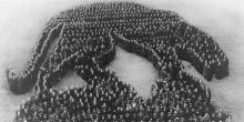 Nearly 5,000 students assembled to form the Living Panther to show Pitt Spirit. April 1920